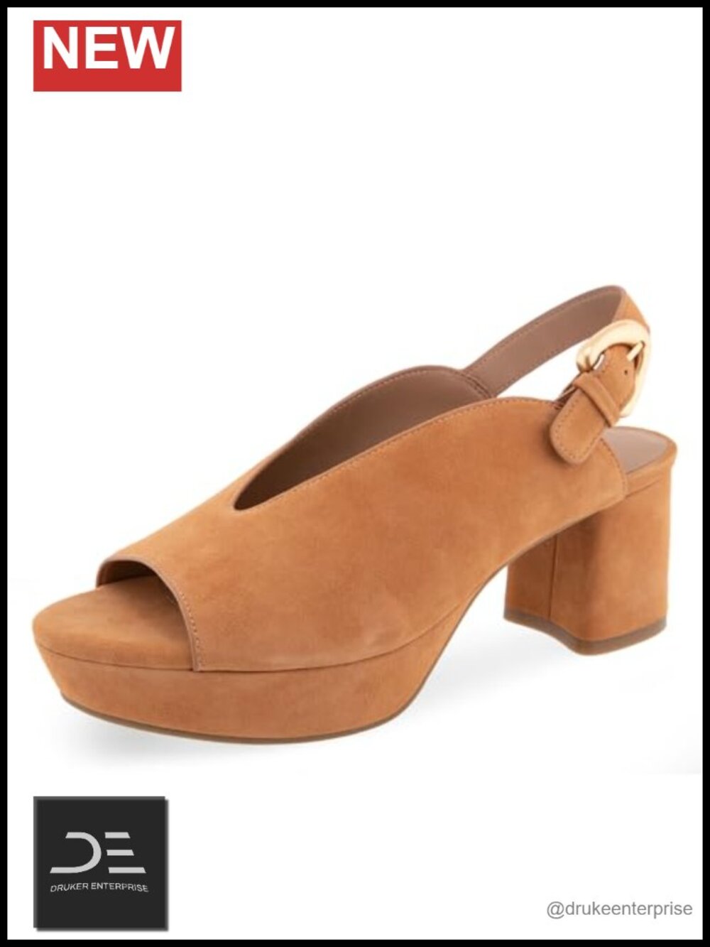 Tan Suede Platform Slingback Heeled Sandals Adjustable Buckle